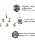 Close-up of Heavy Duty Silver Chicago Screw Rivet Kit with M4 and M5 sizes, highlighting smooth surface and dual-purpose head.