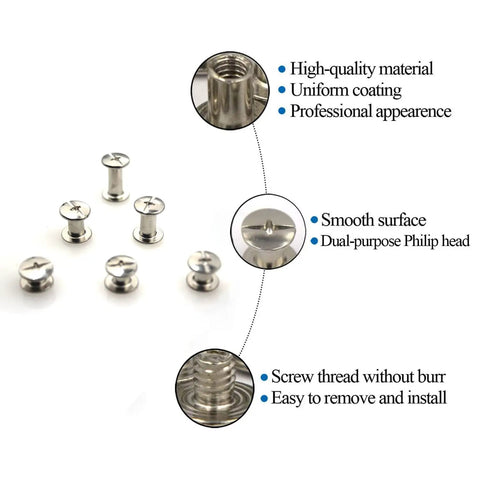 Close-up of Heavy Duty Silver Chicago Screw Rivet Kit with M4 and M5 sizes, highlighting smooth surface and dual-purpose head.