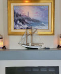 L10626 Lighthouse Tiffany Style Stained Glass Accent Table Lamp Night Light For Home Decoration with painting and model ship