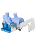 Fridge Water Inlet Valve Replacement WR57X10070 for Ice Maker and Water Dispenser, blue and metal components, side view