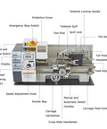 Precision Mini Metal Lathe Benchtop Machine Offers 7 Inch Swing By 12 Inch Centers For Inch Threading And Metal Turning Powered By A Beastly 600W Brushless Motor With Variable Speeds From 50 To 2500 RPM Delivers Solid Results For Weekend Warriors with detailed controls and features.