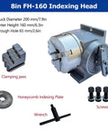 Rock Solid 3 Jaw Chuck Indexing Head Built Tough For Heavy Duty Shop Rig With Cast Iron Frame For Horizontal Or Vertical Cnc Milling Machine Rotary Axis Setup Sweet For Precision Drilling Tasks 8 Inch, showing clamping jaws and honeycomb indexing plate.