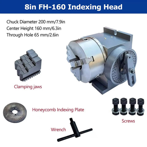 Rock Solid 3 Jaw Chuck Indexing Head Built Tough For Heavy Duty Shop Rig With Cast Iron Frame For Horizontal Or Vertical Cnc Milling Machine Rotary Axis Setup Sweet For Precision Drilling Tasks 8 Inch, showing clamping jaws and honeycomb indexing plate.