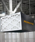 Ceiling-mounted air filtration unit with visible filter panel, compatible with Five Micron Outer Air Filter Replacement For WEN 3410 Shop Fox W1830 AF4000 AF4001 And 90243 027 2 Woodworking Systems 2 Pack MERV 10 Pro Grade Air Filtration For Your Workshop And Garage.