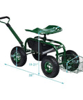 Rolling Garden Cart With Seat And Wheels Outdoor Garden Stool With Tool Tray And Basket 360 Degree Swivel Seat Adjustable Steering Handle Gardening Scooter