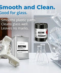 Industrial and Aerospace Grade Acetone Solvent Cleaner 1 Gallon Heavy Duty Fast Evaporating Degreaser with glass labware.
