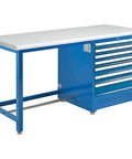 Heavy Duty Modular Workbench With Seven Drawers And ESD Laminate Safety Edge Badass Structural Steel Cabinet For Garages And Shops Locking Compartments in blue