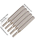 Five 1/8 in HSS CNC end mills with 1/4 in shanks; 4-flute straight cutters for wood, nylon, aluminum, steel