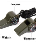 3 In 1 Emergency Survival Gear Whistle Compass Thermometer With Lanyard For Outdoor Camping And Hiking Waterproof And Durable