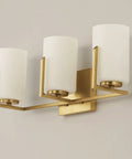 Dart 3 Light Bath Vanity Light Satin Brass Steel Finish Satin White Glass Shade Sleek Modern Indoor Light Fixture For Bathrooms And Powder Rooms