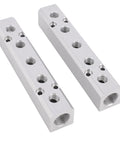 Two Pack 5 Way 7 Port Pneumatic Air Manifold Block With One Half Inch NPT Supply Port And One Quarter Inch NPT Output Ports