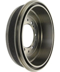 Rear brake drum, angled side view; Centric 123.44046 C-Tek for Toyota, silver steel with mounting holes