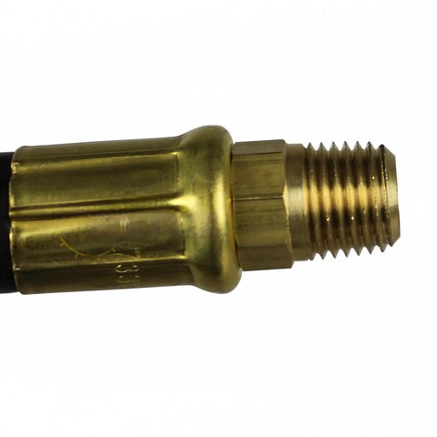Close-up of brass threaded adapter for Built Tough 25 Foot Rubber Air Hose For Auto Mechanics And Garage Crews.