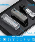 2 In 1 Screen Cleaner Kit With Mist Spray And Refill Microfiber Cloth Keyboard Brush And Glasses Cloth For Phones TVs Laptops Tablets Monitors Eyeglasses IPhone IPad MacBook Pro Like A Boss featuring microfiber cloth, mist spray, and protective shell on tablet