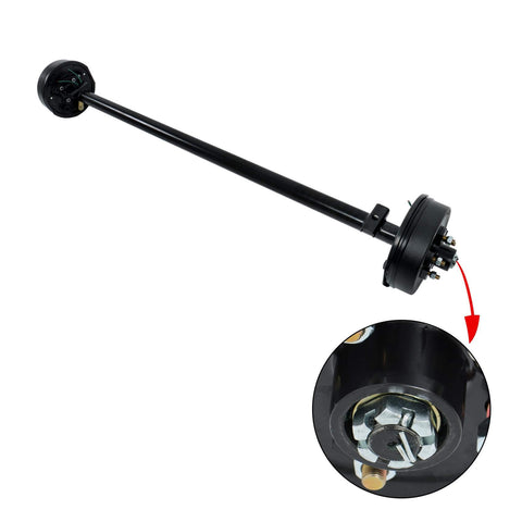 Beefy 3500 Lb 5 Lug Electric Brake Trailer Axle With 73 Inch Hub Face, 58 Inch Spring Center, 5x4.5 Bolt Pattern, Straight Steel Tube