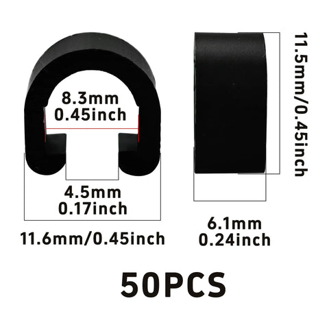 50 Pack Bicycle C Clips Clamps Kit For MTB And Road Bikes Dope Durable Plastic Cable Housing Guide And Shift Cable Clamp For Derailleur Shifter Cycling 11.5 By 11.6 Millimeter Size with dimensions