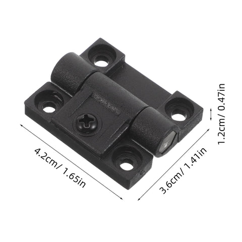 Right Angle Folding Hinge For 90 Degree Cabinet Doors With Torque Friction Plastic Black Pair, dimensions visible