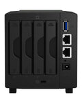 Badass Compact Four Bay Network Storage Device Packed With 4Tb Ssd Drive And Snappy Marvell Chipset showing rear ports and drive bays.