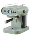 Retro Style Electric Coffee Maker Semi Automatic Espresso Machine With Steam Milk Frother And Glass Carafe Light Green American Plug close-up view showing control panel.