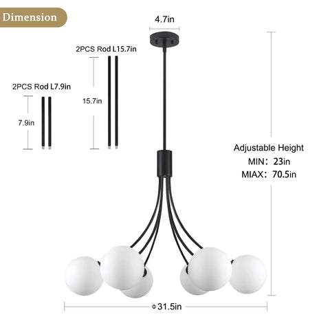 Dimensions of Wagon Wheel Chandelier With Vintage Wood Grain Look, adjustable height 23 to 70.5 inches, 6 light fixture