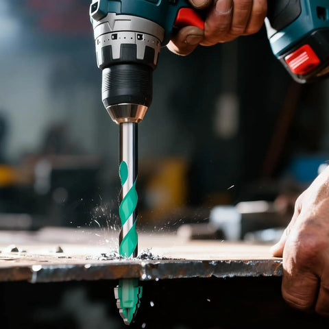 Heavy Duty Masonry Drill Bit Set With Ten Durable Carbide Tips For Cracking Concrete Brick And Tile Like A Pro during drilling.