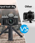 Comparison between Pocket Sized 2 In 1 Mini Tripod Desk Stand And Handheld Grip with two cameras, illustrating tripod load capacity