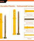 100 Piece M6x60 Plastic Wall Anchors And Screws Kit with yellow expansion anchors showing durable plastic and galvanized screws.