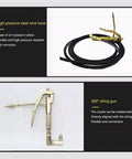 Job Ready Shop Tough Pneumatic Grease Pump Kit For Five Gallon Drums With 13 Foot Explosion Proof Hose and Sixty To One Pressure Ratio, featuring high pressure steel wire hose and 360° oiling gun.