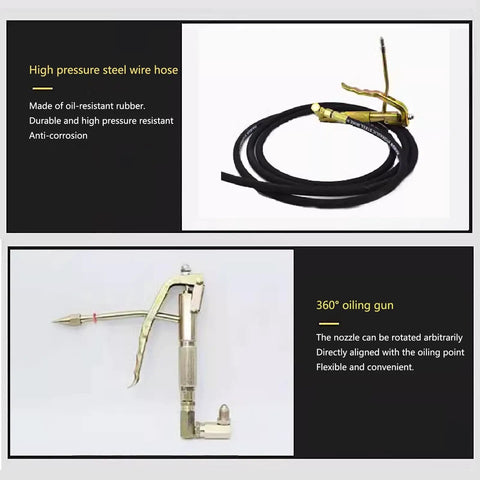 Job Ready Shop Tough Pneumatic Grease Pump Kit For Five Gallon Drums With 13 Foot Explosion Proof Hose and Sixty To One Pressure Ratio, featuring high pressure steel wire hose and 360° oiling gun.