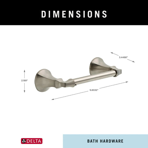 Dimensions of Ashlyn Wall Mount Pivot Arm Toilet Paper Holder in Brilliance Stainless Finish, 2.19"H x 9.80"L x 3.45"D.