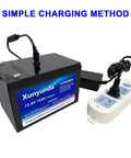 12V 15Ah LiFePO4 Battery With BMS For Solar Marine Camping And Off Grid Power connected to charger