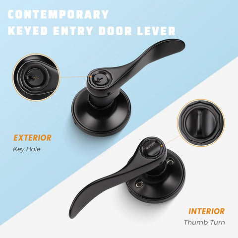 Matte Black Lever Door Handle Set With Keyed Entry For Front Door 3 Pack Vintage Style Door Handles Easy Install Lockset