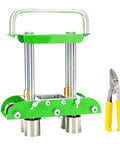 Pro-Grade Three Station Sheet Metal Roller Bender For 0 To 90 Degree Bends and yellow-handled metal snips