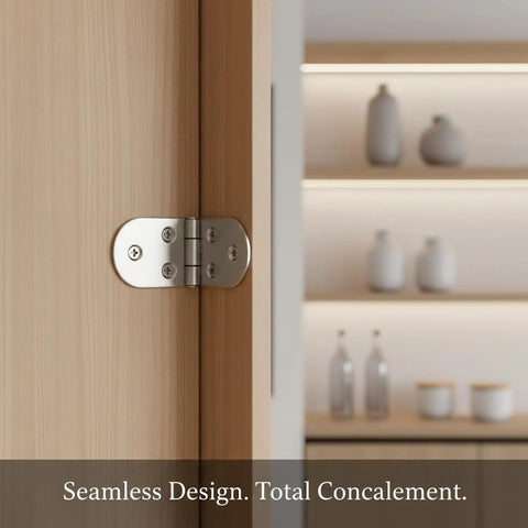 180 Degree Invisible Hinge Zinc Alloy Flush Mount Hardware For Fold Down Tables And Cabinet Doors Silver Finish on wooden door