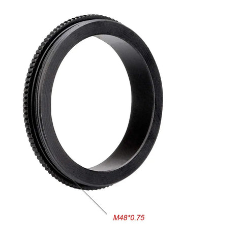 M48 To M42 Telescope Adapter With Knurled Aluminum Body Anodized Black Finish All Metal Construction No Fuss Mounting Converts M48 Female To T2 Male With Ultra Short Length For A Compact Durable Astro Setup.