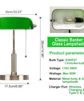 Green Glass Banker Desk Lamp With Rotatable Glass Shade Retro Modern Go To Table Light For Home Office Reading And Nightstand