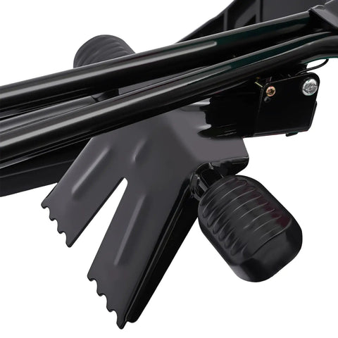 Close-up of Steerable Ski Sled With Steering Wheel and Twin Brakes, showing heavy-duty frame and brake pedal detail