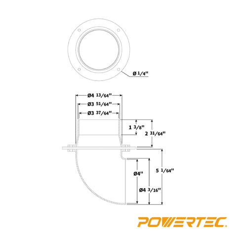Technical drawing of a 4 Inch Cyclone Dust Collection Elbows And Couplers Separator Kit for woodworking dust systems.