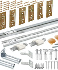 Built Tough Bifold Door Hardware With Reinforced Steel Track And Smooth Gliding Pivot Wheels Complete Closet Hardware Kit components including tracks, brackets, and screws.