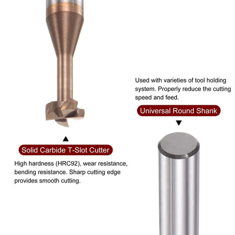 Front view of a titanium-coated solid carbide T-slot end mill with 6mm shank and 4 flutes