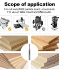 Up And Down Cut Compression Spiral Router Bit For CNC Machines, displayed with wood and MDF uses, ideal for clean cuts