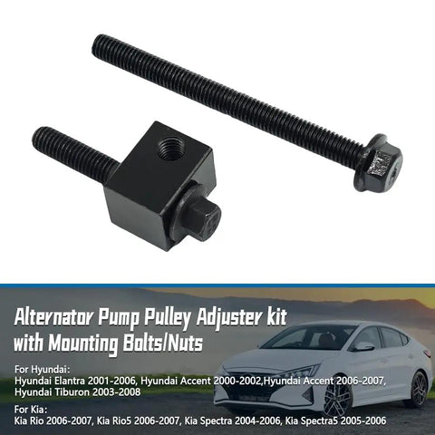 Premium Alternator Belt Tensioner Pulley Adjuster Kit with mounting bolts and nuts for Hyundai and Kia vehicles.