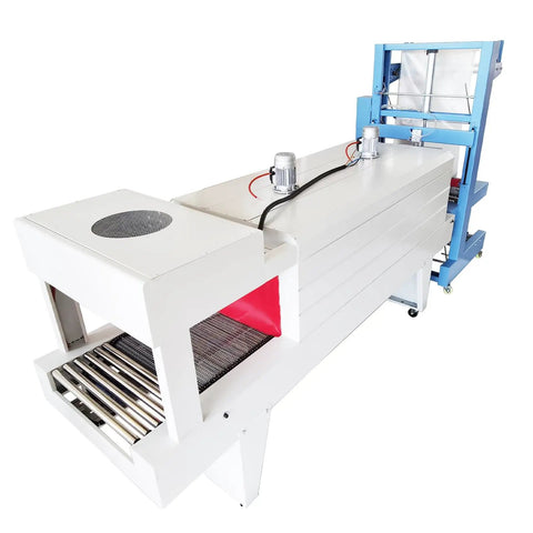 Heavy Duty Two In One Tabletop Shrink Wrap Machine For Bottles And Flat Packs with a sleek design and conveyor for quick packing.