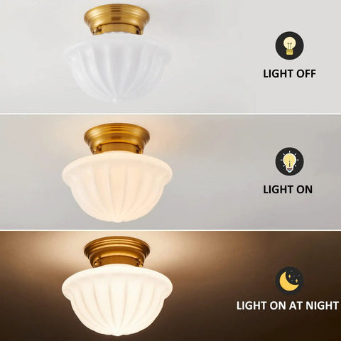 Gold Finish Schoolhouse Light Fixture 9 Inch Retro Vibe Modern Mid Century Semi Flush Mount Ceiling Light With Opal Milk Glass Shade