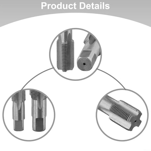 Super Cool 2 Piece Npt Pipe Tap Set For Fast Thread Repair On 1/2 And 3/4 Inch Water Pipes With Heavy Duty Carbon Steel Hand Tool Kit To Fix Damaged Plumbing Lines Quick And Easy. Carbon steel NPT pipe taps in close-up detail