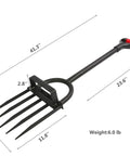 Heavy Duty 5 Tine Pitch Fork For Garden Work With Long Ergonomic T Handle Rust Resistant Stainless Steel Head and measurements