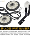 Complete Dryer Repair Kit With Drum Rollers Idler Pulley And Belt For Whirlpool And Kenmore Dryers No Sweat Install Includes Rear Drum Rollers Belt Pulley Assembly shown with parts.