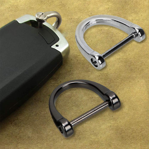 Six Pieces D Shape Key Ring Shackles With Screw Shackle In Black Silver Gold next to car key for durable keychain hardware