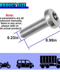 Bulletproof Heavy Duty Stainless Steel License Plate Screws Anti Theft Security Bolts With Hex Pattern Tough Rustproof Front Rear Car Tag Fastener Mounting Kit No Sweat, showcasing size 0.23in x 0.95in.