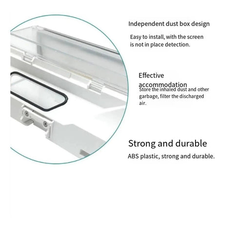 Heavy Duty Dust Box Compatible With Roborock S5 S6 T6 Robot Vacuum Cleaner Replacement Parts showing durable ABS plastic, designed for effective dust filtration.